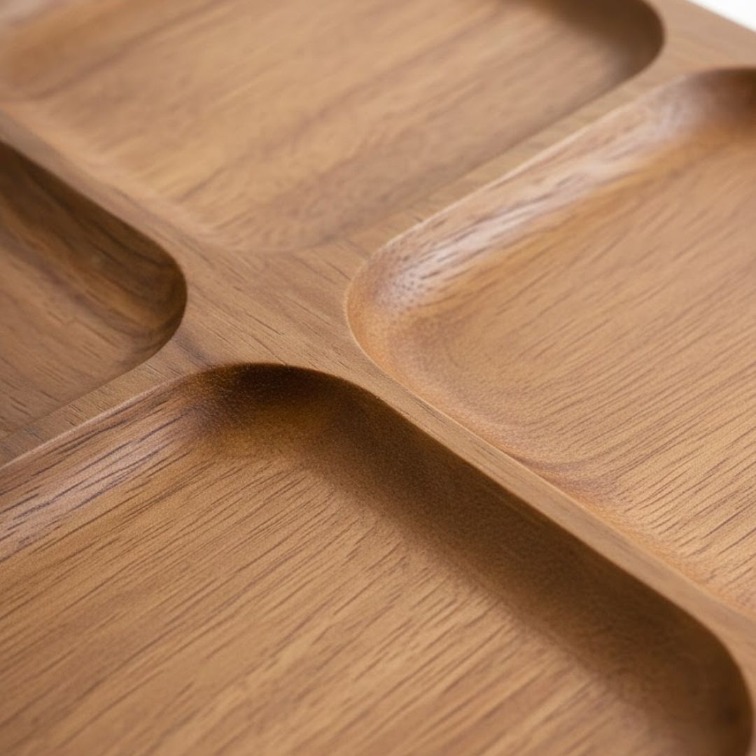 4 Sec Tray: Sustainable Wood Dining Essential